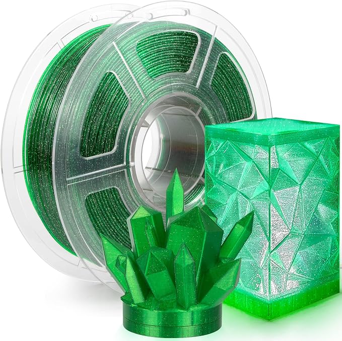 IEMAI Glitter Clear PETG Filament 1.75mm Green 1KG, Sparkly Transparent Finish 3D Printer Filament Easy to Print for Lampshades, Home Decor & DIY Models