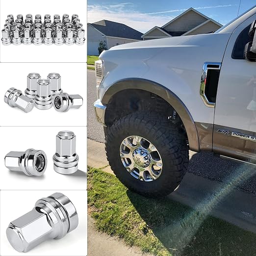 32 Pcs M14x1.5 One-Piece Design Chrome Lug Nuts for 2017-2025 Ford F250 F350 Super Duty HCPZ-1012-B HCPZ-1012-A (Chrome)