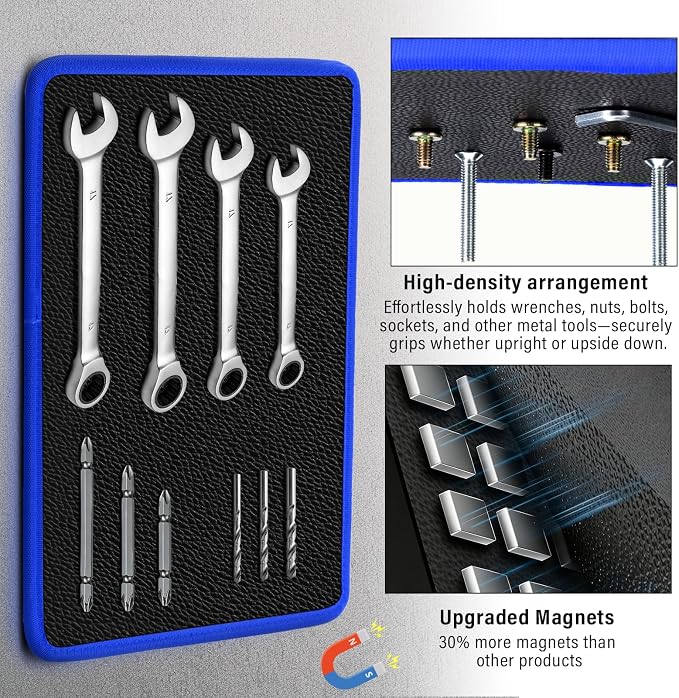 Flexible Magnetic Tool Mat, 12.8" x9.5" Non-Slip Magnetic Tool Organizer & &Telescoping Magnetic Tool, Magnetic Tool Mat for Mechanics, Garage, Workshop & Auto Repair(Blue)