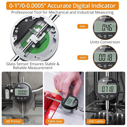 Neoteck 1" Digital Dial Indicator Set + 90lbs/40kg Magnetic Base Stand
