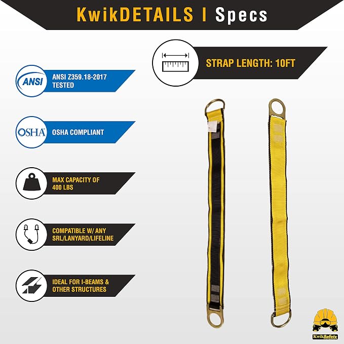KwikSafety - Charlotte, NC - Gibbon Grip 10 ft Safety Anchor Cross Arm Strap Beam Choker ANSI Fall Arrest System Web Pass Thru Double D Ring Anchorage Sling OSHA Protection Harness Lanyard