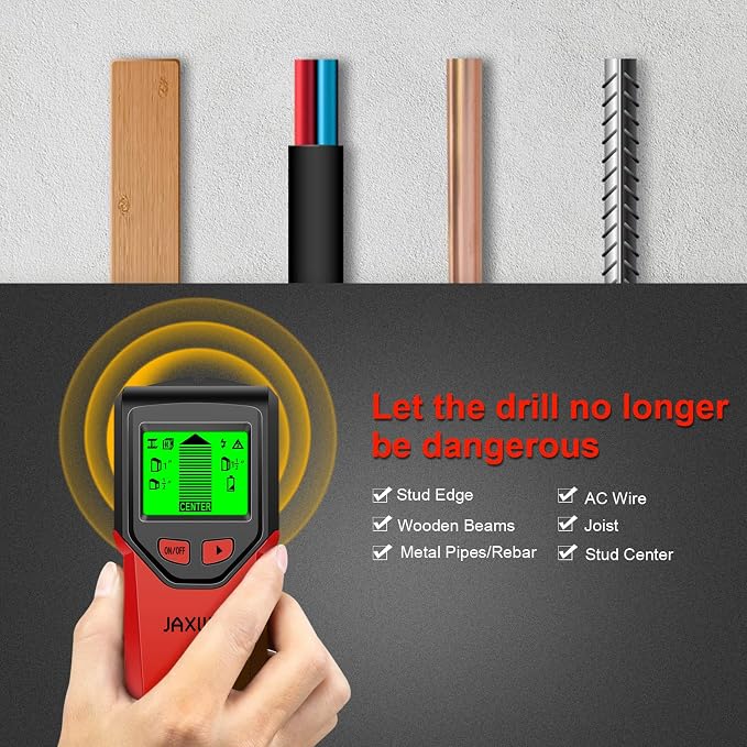Stud Finder Wall Scanner - 5 in 1 Stud Finder Tool w/Smart Chip and HD LCD Display, Stud Detector Beam Finders for the Center and Edge of Wood AC Wire Metal Studs Joist Pipe (Cherry)