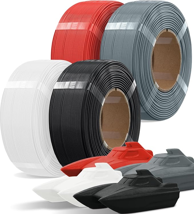 OVERTURE 4KG Bundle Refill PETG 3D Printer Filament 1.75mm, 4 Pack 1kg(2.2lbs), Refilament for Bambu Lab Reusable Spool, Accuracy +/- 0.02 mm(Black+White+Red+Space Gray)