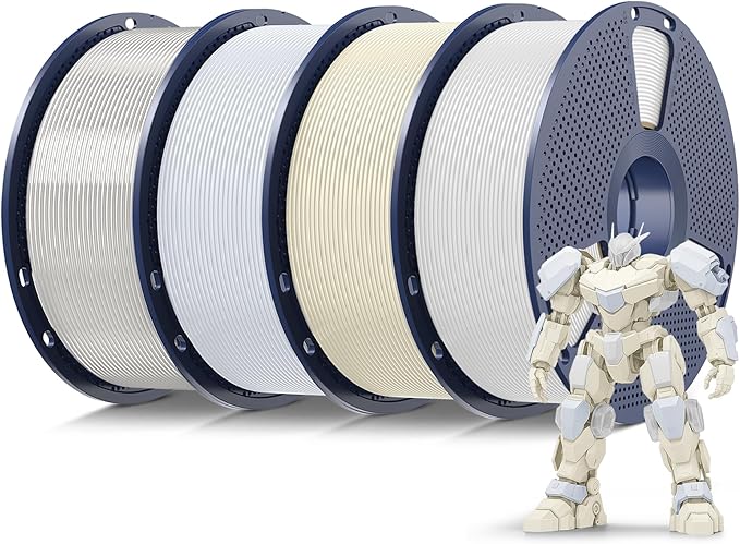 SUNLU 4kg PLA 3D Printer Filament Bundle Multicolor, Neatly Wound PLA Filament 1.75mm ±0.02mm, Individually Vacuum Packed, 4kg in Total, 1kg per Spool, 4 Pack, 3 White Series and Transparent
