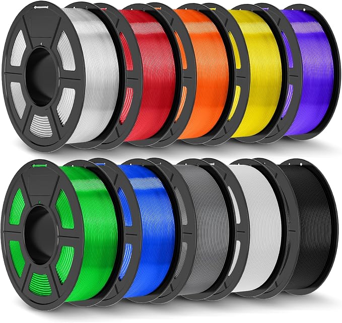 JAYO PLA+ Filament 1.75mm,3D Printer Filament PLA Plus, 1.1 Kg Per Spool, Black+White+Gray+Transparent and 6 Transparent Colors of 10