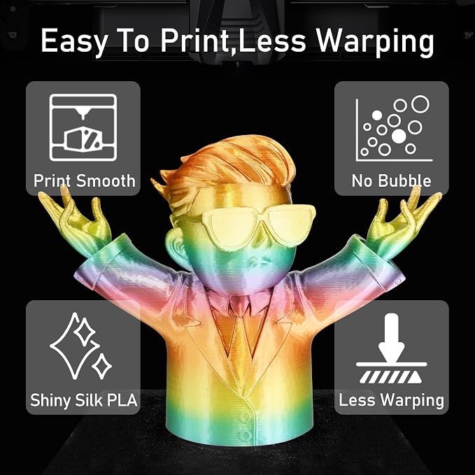 Silk Multicolored Rainbow PLA 3D Printer Filament, 1.75mm PLA Fast Color Change 3D Printing Material, 1kg Spool (2.2lbs),for FDM 3D Printers