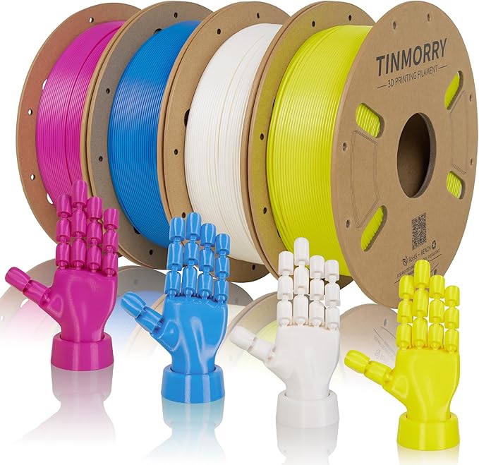 TINMORRY PETG Filament Bundle, Rapid PETG 3D Printer Filament 1.75 mm Multicolor Pack, Magenta & Jade White & Yellow & Blue, 1 KG x 4 Spools