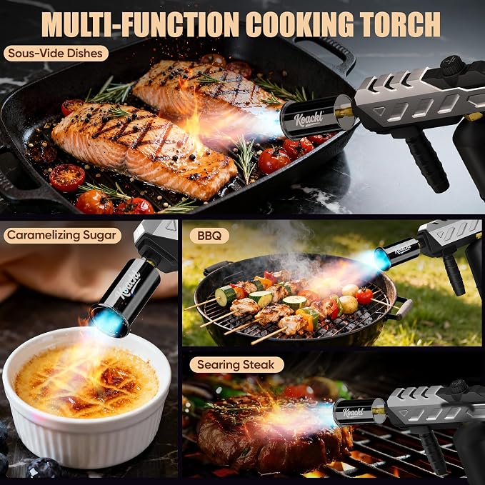 KOACKL Heavy-Duty Propane Torch Gun - 25.8" Detachable Flame Thrower Gun with Piezo Ignition, Adjustable 2462°F Weed Torch Burner for Campfire, Ice Melting, Roofing, Wood Scorching & Weed Burning