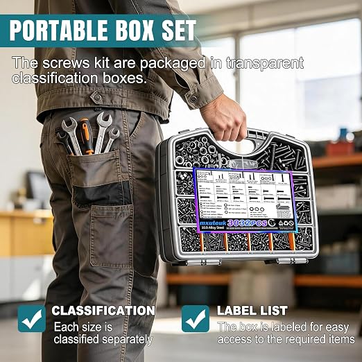 mxuteuk 3032PCS Machine Screws Assortment Kit,#6#8#10 M2 M3 M4 M5 SAE & Metric Screws Assortment Kits,10.9 Alloy Steel Hex Socket Button Head Bolts Nuts Washers Set Suitable for 3D Printer,DIY