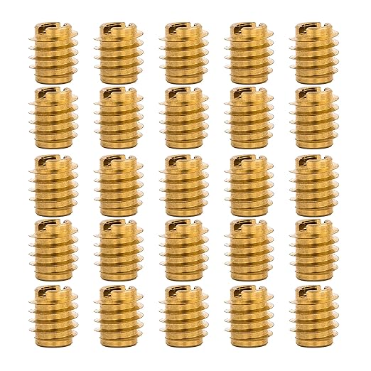 E-Z LOK Knife Threaded Insert for Hard-Wood, Brass Thread Inserts 1/4-28 Internal Threads, 0.500" Length Pack of 25