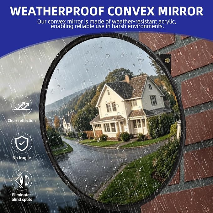 20 Inch Acrylic Convex Mirror with Wall Mount - Wide Angle Shatterproof Blind Spot Mirror for Store, Warehouse, Daycare, Indoor & Outdoor Safety
