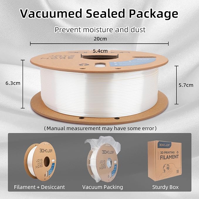 3DHoJor Silk PLA Filament 1.75mm, PLA Filament 1.75mm Silk Shiny 3D Printer Filament, 1kg Cardboard Spool (2.2lbs), Dimensional Accuracy +/- 0.03 mm, Fit Most FDM Printer（White）