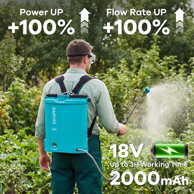 2.64 Gallon Battery Powered Backpack Sprayer, 0-65 PSI Adjustable Pressure, Electric Sprayer with 5 Nozzles and 1 Wands, 18V 2Ah Battery, Wide Mouth Lid for Weeding, Spraying