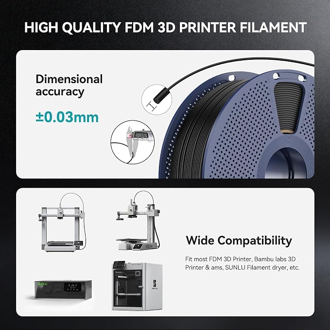SUNLU TPU 95A Flexible 3D Printing Filament 1.75mm, Black 2-Pack | Soft TPU,Easy Printing,1kg Spool (2.2 lbs),Dimensional Accuracy +/- 0.03mm, Fit Most FDM Printer