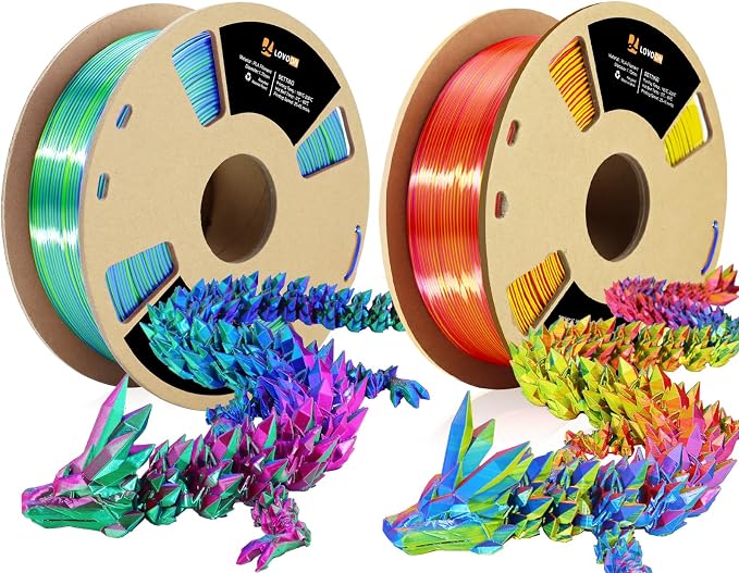 LOVOON 3D Printing Filament Bundle 2 KG, Tricolor PLA Filament 1.75mm Silk Blue/Green/Red and Silk Blue/Yellow/Red, Color Changing 3D Printer PLA Filaments, 1KG X 2 Spools