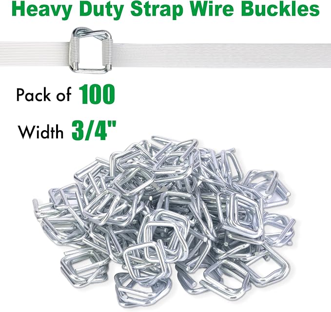 Banding Strapping Kit Pallet Packaging Strapping Tool Set,Upgraded Strapping Tensioner，3/4" x 330' Heavy Duty Woven Cord (2500 LBS Break Strength), 100 Metal Wire Buckles