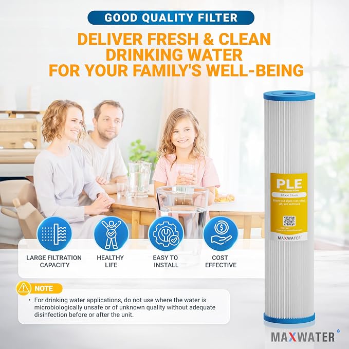 Max Water 10 Micron 20 x 4.5 Whole House Pleated Sediment Water Filter Replacement Cartridge for Well Water Filtration