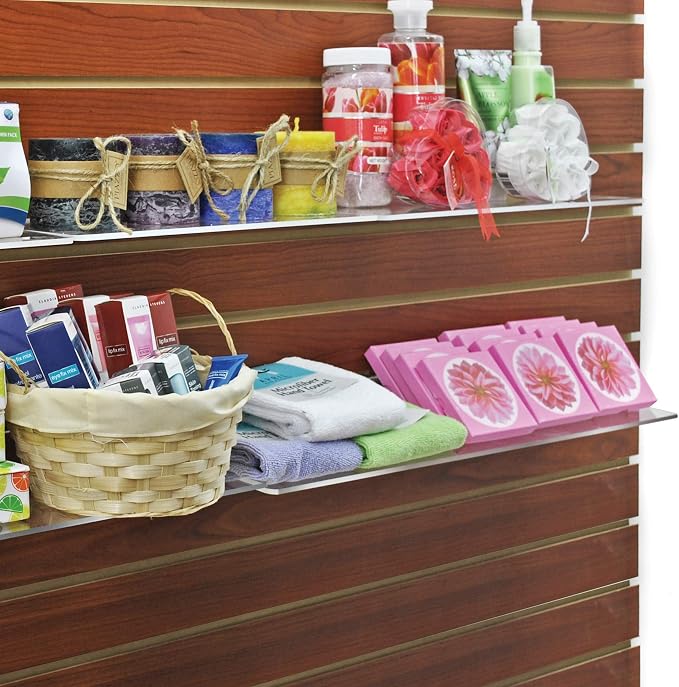 Azar Displays 556016 Clear Acrylic Shelf for Pegboard or Slatwall (4 Pack), 16" W x 4"D