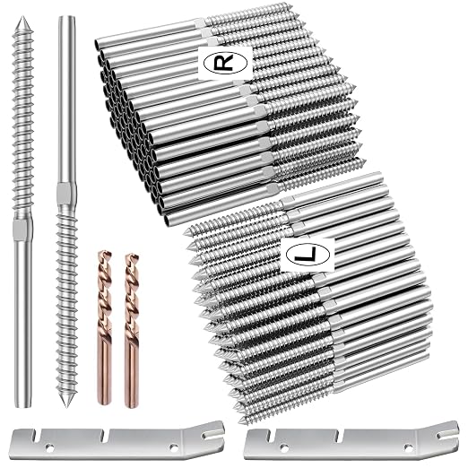 BLIKA 120 Pack T316 Stainless Steel Right&Left Handed Thread Swage Lag Screws for Wood Posts of 1/8" Deck Cable Railing Kit, 1/8" Wire Railing Kit for Decks with Wrench, DIY Wood Baluster