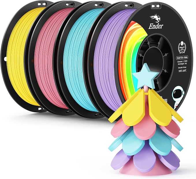 Creality Matte PLA Plus Filament 1.75mm, Low Warping, Minimal Layer Lines, 4kg (8.8lb) 3D Printer PLA+ Filament Bundle, Matte Lemon Yellow+Sakura Pink+Ice Blue+Lilac Purple