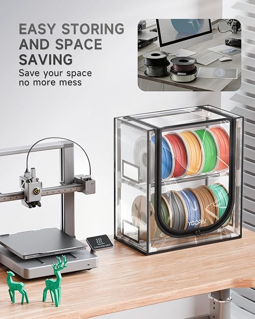 YOOPAI 3D Printer Filament Storage Box – 2 Tier Filament Storage Rack with Transparent Cover, Holds Up to 12 Rolls 1KG – 3D Filament Storage Organizer for Home, Workshop & Studio
