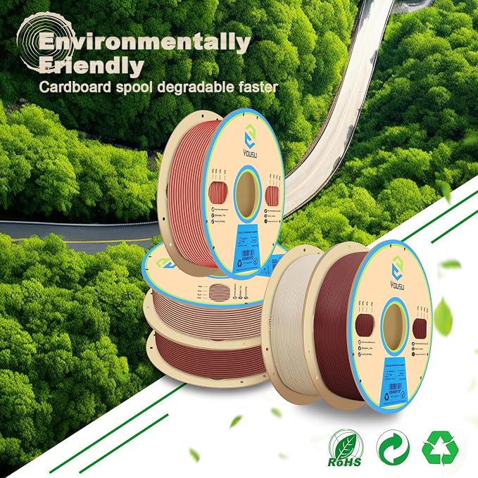 YOUSU 3D Printer Filament Bundle, Wood PLA Filament 1.75mm, Multicolor 3D Printer Filament, Add More Than 30% Real WoodFiber, Maple, Cherry, Mahogany, Bamboo,Fits for Most FDM 3D Printers,250g*4 Pack.