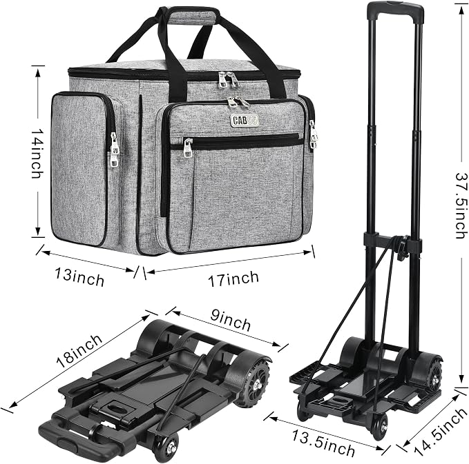CAB55 Rolling Craft Bag, Tote Bag with Wheels for Women, Rolling Teacher Bag with Removable Folding Hand Truck (Grey)