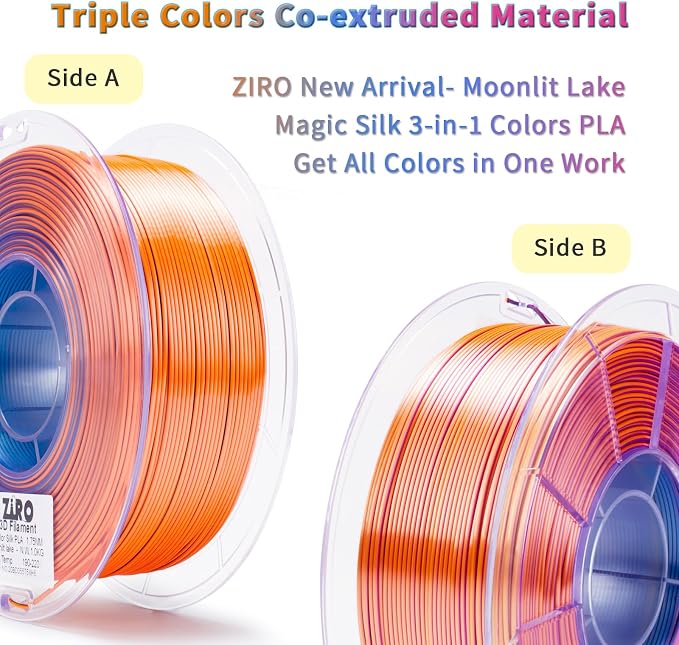 ZIRO Silk Tricolors PLA Filament Bundle, 4 Packs Color Change by Angle Shine Filament 1.75mm, Dimensional Accuracy +/-0.03mm, Fit Most FDM 3D Printer, 1KG x 4 Spool (Glossy Surface)