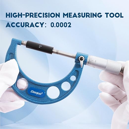 Dasqua Outside Micrometer, 2-3 inch Range, 0.0002" Accuracy Industrial Tools, Ratchet Stop, Carbide-Tipped, Stainless Steel Precision Machinist Tools