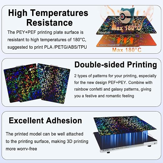 257x257mm PEF+PEY Holographic Build Plate for Bambu Lab X2D/P2S/A1/X1C/X1/X1E/P1P/P1S, Rainbow Confetti PEF+Galaxy PEY Spring Steel Plate Print Bed for Bambu Labs 3D Printer