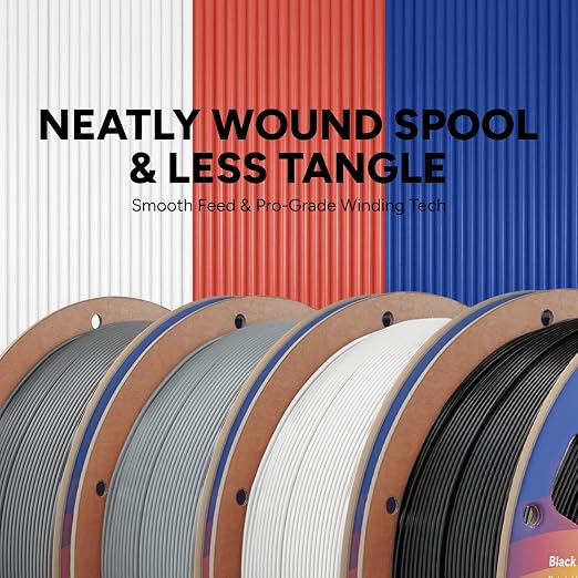 OVERTURE 4KG Bundle High Speed PLA Filament 1.75mm, Neatly Wound 3D Printer Filament 4 Pack 1kg Spool (2.2lbs) Rapid PLA, Fit Most FDM 3D Printers (Black+White+Light Grey+Space Grey)
