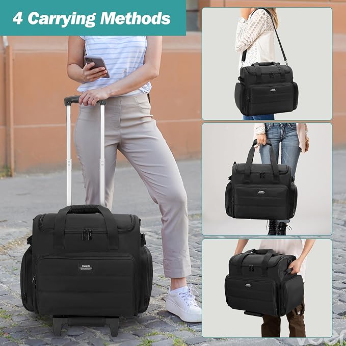 CURMIO Rolling Teacher Bag with Wheels, Teacher Cart with Wheel, Rolling Briefcase with Accordion Organizer and 15.6" Laptop Sleeve for Work, Black(Patented Design)