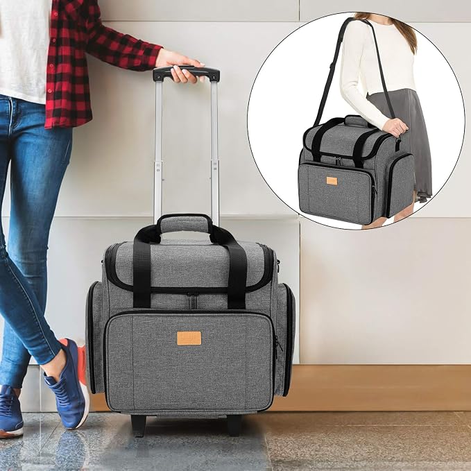 LUXJA Serger Case with Detachable Dolly, Bag with Removable Padding Pad (Fit for Most Standard Machines), Gray