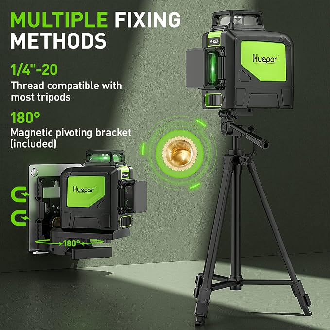 Huepar 902CG Cross Line Laser Level 2x360° Self-Leveling Laser Leveler, 2D Green Cross Line Lazer Level with Pulse Mode, Switchable Horizontal and Vertical, Magnetic Pivoting Base Included