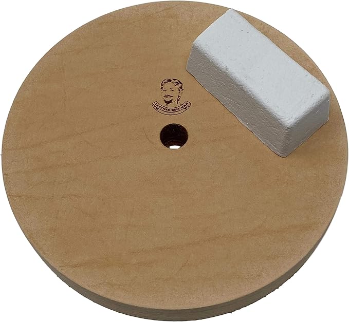 Leatherbeltman 6" (3/4" Width) Leather Honing/Stropping Wheel - Fits 1/2" Arbor - Buffing Compound Included