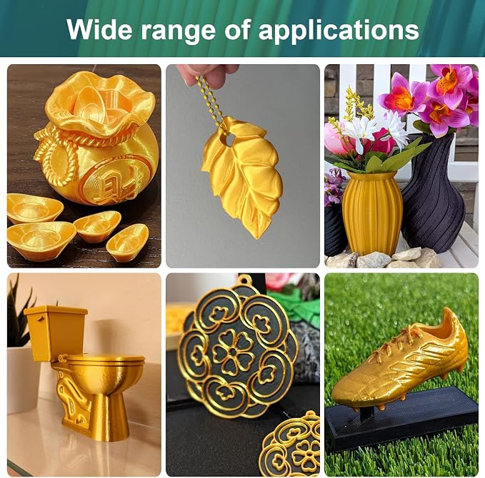 Silk PLA Filament 1.75mm Gold 250g, Shiny 3D Printer Filament Dimensional Accuracy +/- 0.02mm, 250g Spool Fits for Most FDM 3D Printers