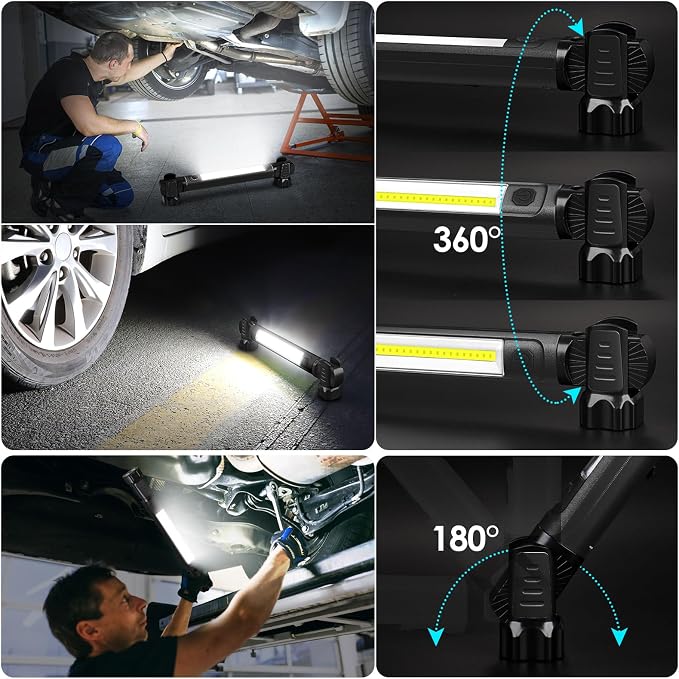 Work Light, 2500LM Ultra Bright, 5200mAh Rechargeable LED Work Lights, Magnetic Underhood Work Light Bar with Hooks, Portable Mechanic Light for Car Repairing Inspection Garage Workshop Emergency