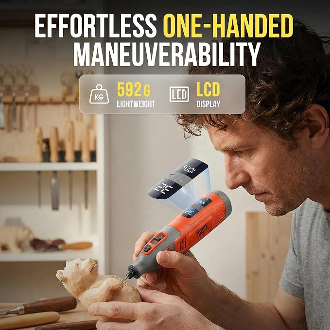 12V Cordless Rotary Tool Kit, Brushless Motor, LCD Display, 8000-32000 RPM Variable Speed, 2.5Ah Battery, 40 Accessories for Wood Carving, Engraving, Grinding, Sanding and Cutting