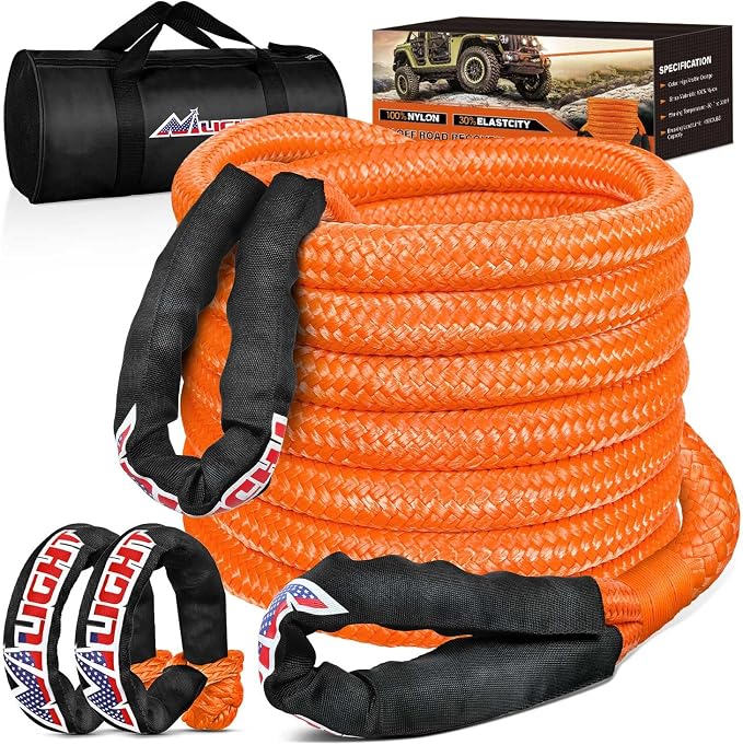 Nilight Kinetic Recovery Tow Rope Kit with 2 Soft Shackle 1-1/8inx30ft Heavy Duty Offroad Tow Rope Snatch Strap Towing Strap kit 48,000LBS for UTV ATV SUV Truck Car Jeep Tractor