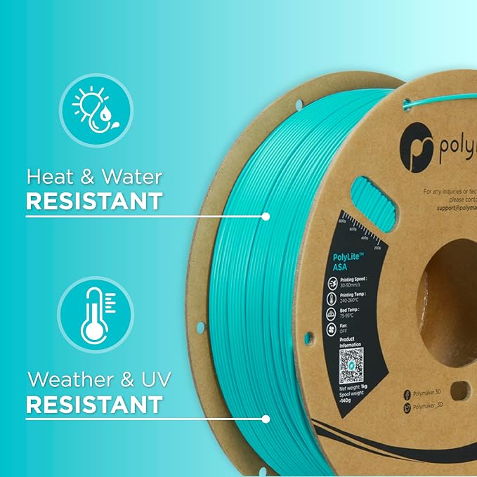 Polymaker ASA Filament 1.75mm Polymaker Teal, 1kg ASA 3D Printing Filament, Heat & Weather Resistant - ASA 3D Printer Filament Perfect for Printing Outdoor Functional Parts