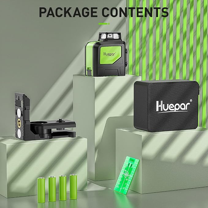 Huepar 901CG Self-Leveling Laser Level, 360 Green Beam Cross Line Laser Tool, Alignment 360-Degree Horizontal Line with Pulse Mode, Magnetic Pivoting Base Included