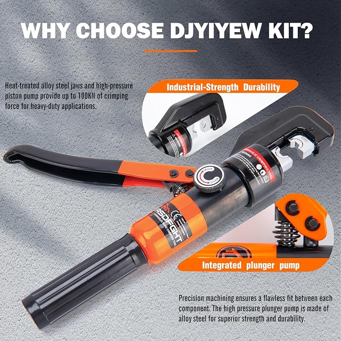 Hydraulic Crimping Tool, Hydraulic Wire Crimping Tool | 12 AWG to 2/0 Gauge | Heavy-Duty Terminal Crimper with 9 Dies for Electrical, Battery & Welding Cables