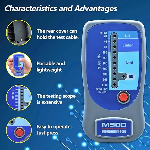 M500 Megohmmeter for Insulation Testing，Compatible with Supco M500 Electronic Megohmmeter up to 1000 Megohms