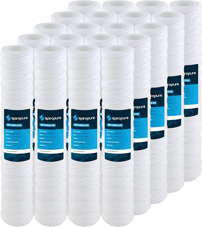 SpiroPure 20x2.5 0.5 Micron Sediment Water Filter SWC-25-20-0.5, Case of 20