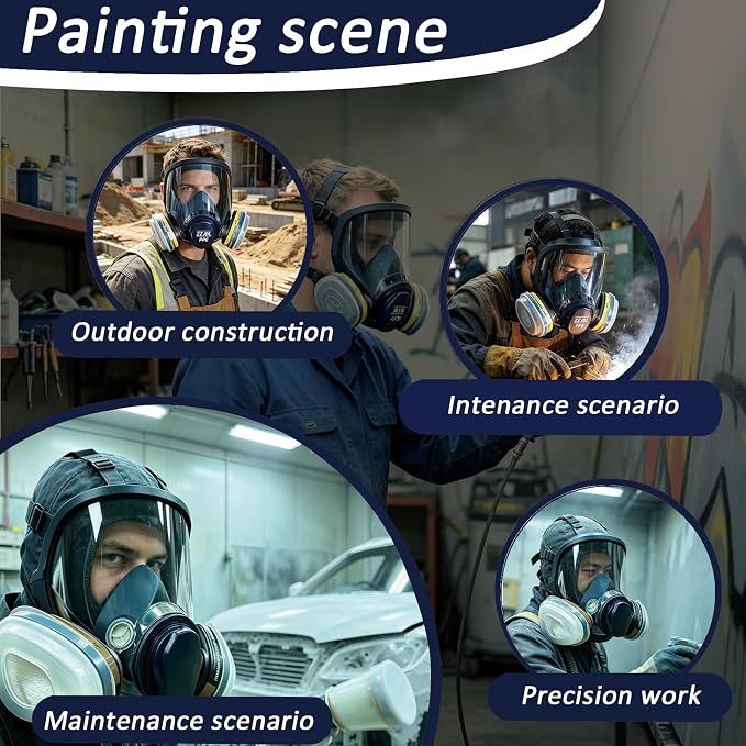 Reusable Full Face Respirator Mask, Anti-Fog Clear Lens, Anti-Paint Adhesion Safety Mask with Filters for Spray Painting, Welding, Polishing, Construction & Chemical Industrial Work