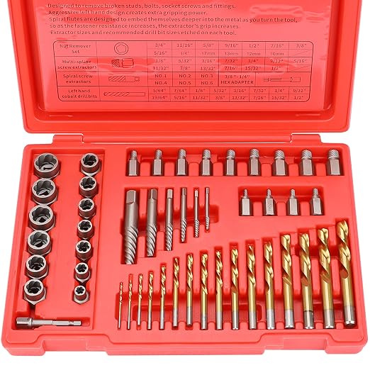 49PCS Screw Extractor Drill Bit Set, Nut Remover Set, Multi-Spline Screw Extractors. Spiral Screw Extractors Left Hand Cobalt Drill Bits