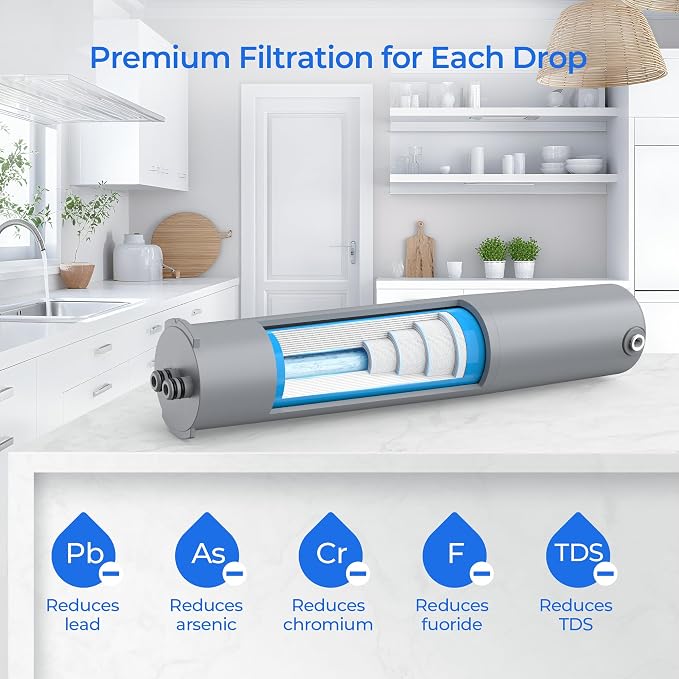 11 Platinum Pure RO Membrane Replacement Filter Cartridge – Compatible with DuPure Platinum Pure Reverse Osmosis (RO) Drinking Water System, Middle Stage Filter, 1-Pack