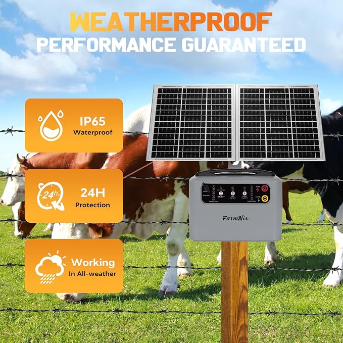 30Miles Solar Fencer Kit Solar Electric Fence Charger for Livestock,Adjustable 6-12kv Output Hight Power 15W 1.5J Electric Fence Controller,Garden Ranch Fencing Charger for Horse Goat Cattle Deer