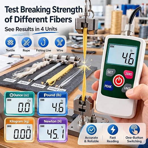 GOYOJO Digital Force Gauge High-Precision Push-Pull Meter for Tension & Compression Testing Units (N, kg, lb, oz) Real-Time/Peak/First Peak Modes Ideal for Quality Control & Material Testing (20N)