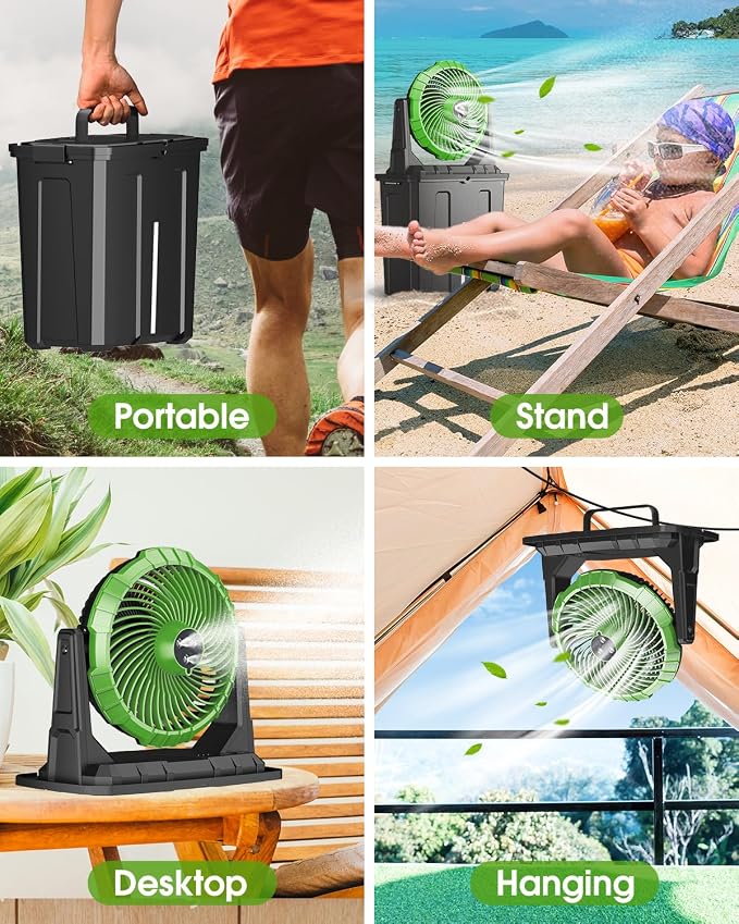 Ausic Portable Misting Fan, 9L 10-inch Outdoor Mist Fans for Outside Patios Cooling, 20000mAh Rechargeable Battery Fan with Water Box, 3 Strong Winds, 3 Spray Mister, Camping/Beach Summer Essentials